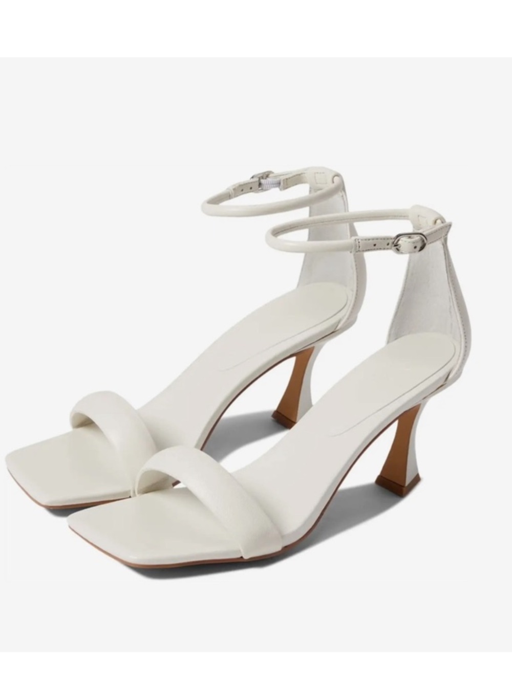 Marc Fisher White Leather Block Heel Square-Toe Ankle-Strap Heel Size 8 NWT